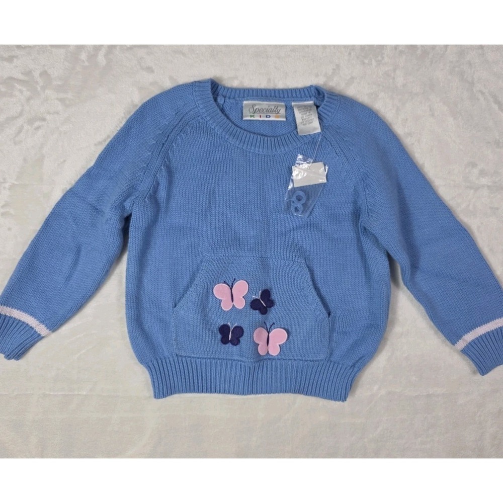 Vintage Y2K Specialty Kids Butterfly Knit Sweater Girls Size 3T Blue Cotton...